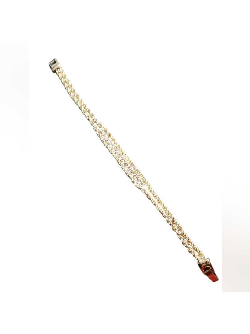 Goldtone Twisted Rope Rhinestone Bracelet - Picture 4 of 8